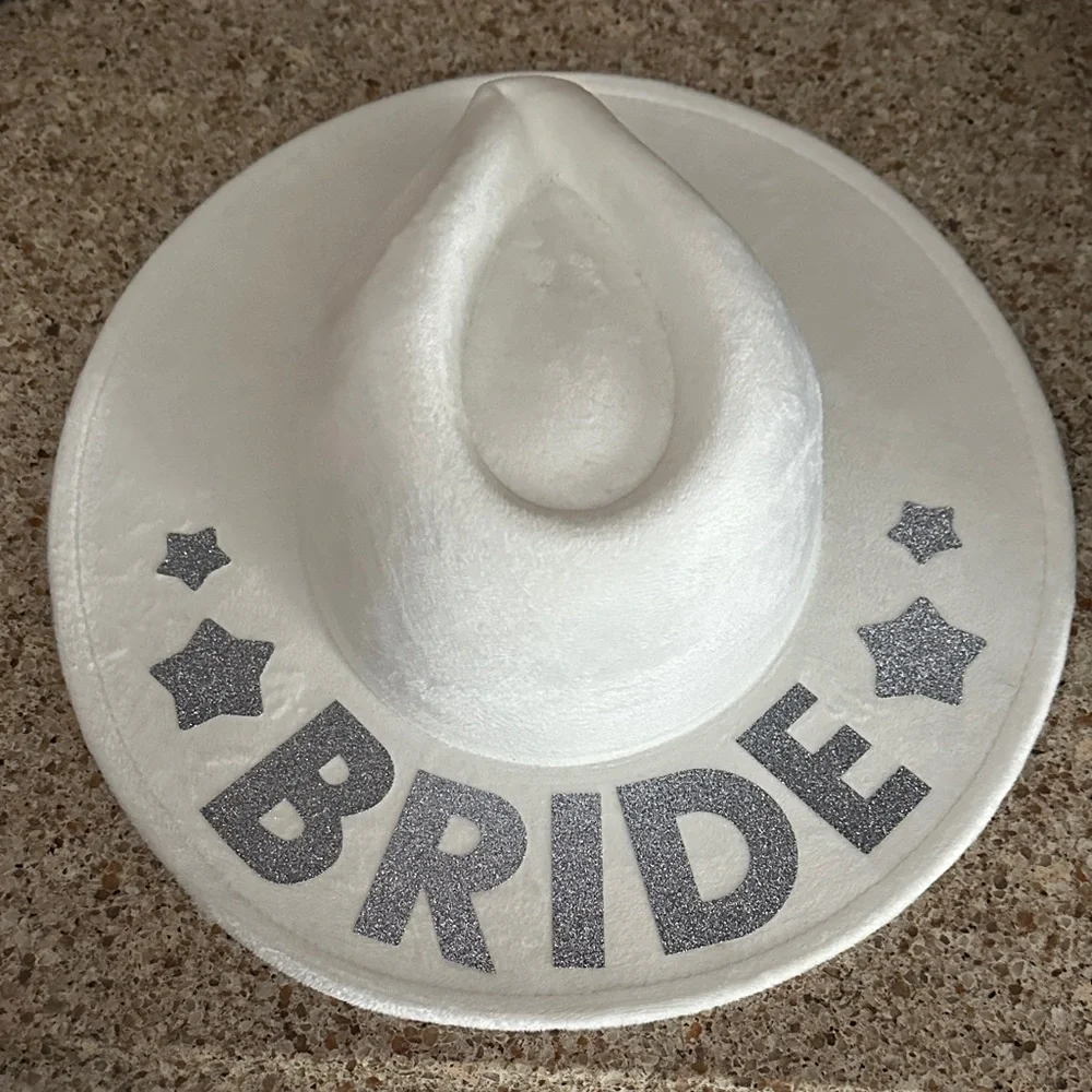 White Bride Cowboy Hat with Silver Accents